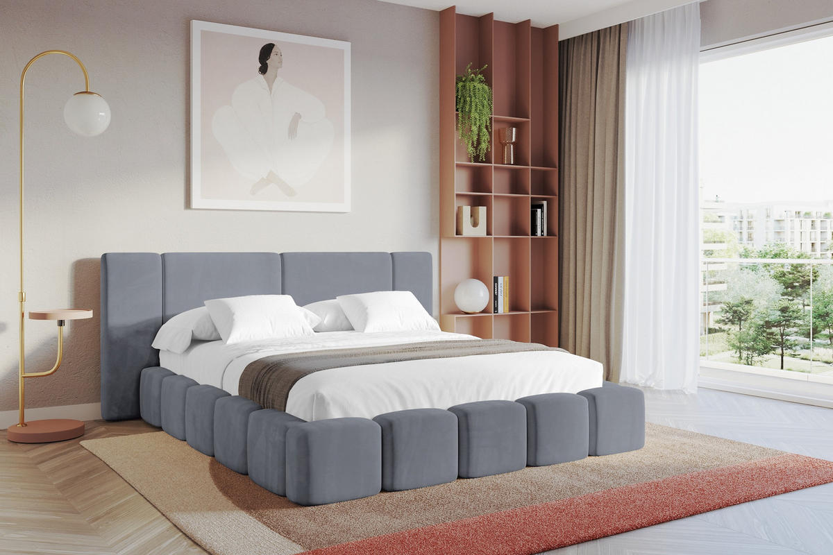 POLSTERBETT mit Bettkasten und Lattenrost, Bett mit Matratze H3/H4 - NILO 140x200 Grau - Grau, Holzwerkstoff/Textil (140/200cm) - ALTDECOR