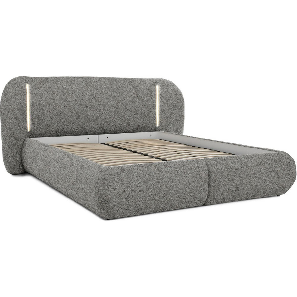 POLSTERBETT Corfu mit LED-Beleuchtung, mit Bettkasten, rundliche Formen, 140x200, Grau - Grau, Textil/Metall (140/200cm) - Beautysofa
