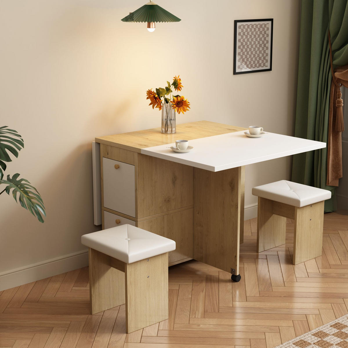 ESSTISCH SET 120x80x75cm 4 Stühle Weiß Eiche - Eichefarben/Weiß, Holzwerkstoff (80/120/75cm) - FLIEKS
