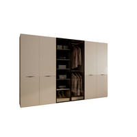 KLEIDERSCHRANK SANDBOX KASHMIR 300 303/49/200 cm Kaschmir / Kaschmir + schwarzes Glas mit LED 12 Zusatzböden - Kaschmir/Schwarz, Holzwerkstoff/Kunststoff (303/200/49cm) - Lookway