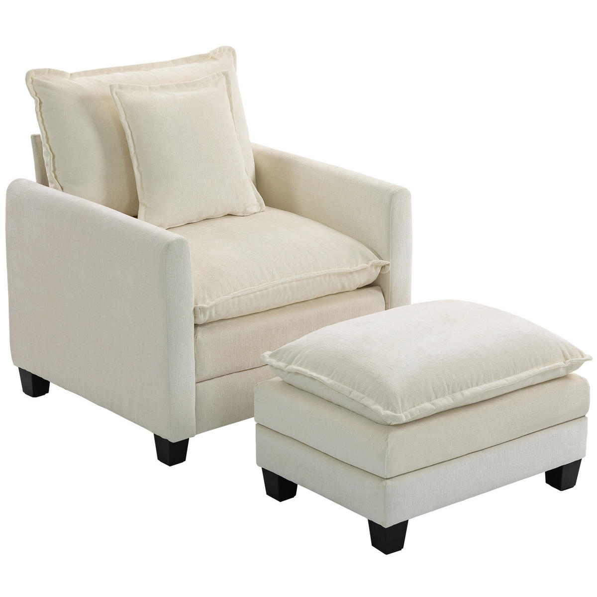 SESSEL DE-13505 mit Fußhocker, breite Sitzfläche, Chenille Creme - Creme, Textil (85/86/128cm) - ComfortXL