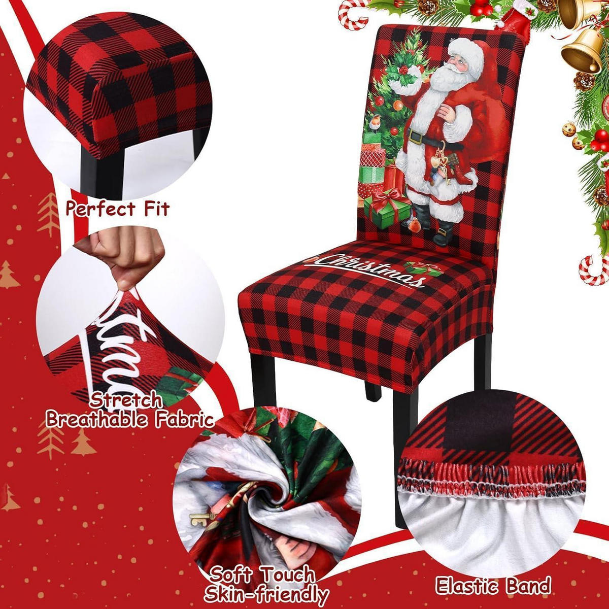 STUHLHUSSEN Weihnachten 6er Set Schachbrettmuster - Multicolor, Textil (20/26cm)