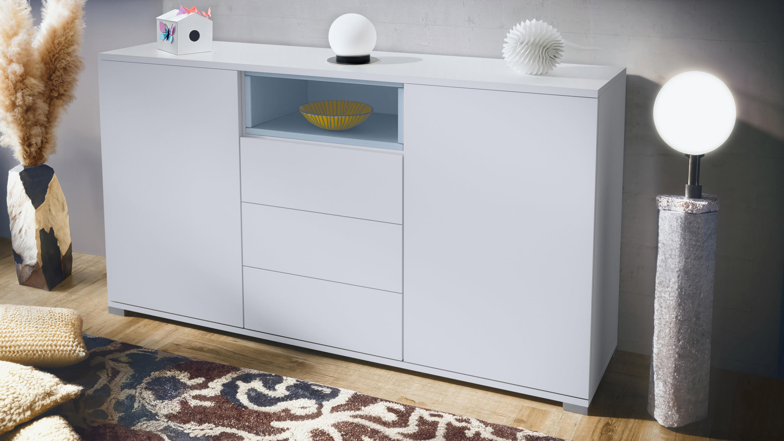 SIDEBOARD Skadu Denim matt - Pastellblau, Holzwerkstoff (138.5/75.5/35cm) - Vladon