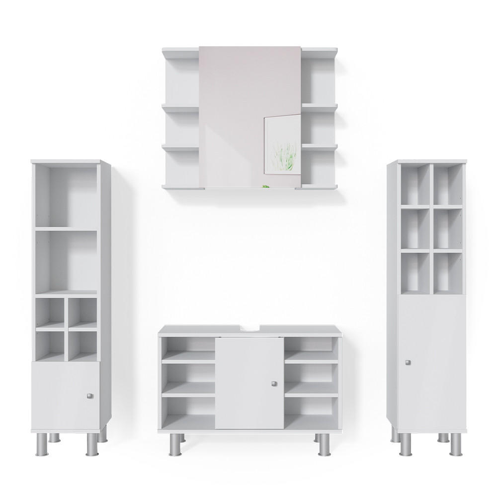 BADMÖBEL-SET Fynn Weiß 4 Teile, mit Midischränke - Weiß, Holzwerkstoff (60/54/32cm) - Vicco