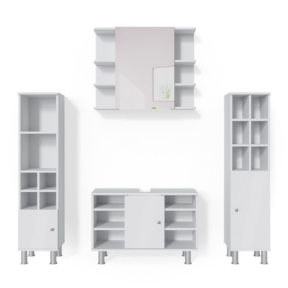 BADMÖBEL-SET Fynn Weiß 4 Teile, mit Midischränke - Weiß, Holzwerkstoff (60/54/32cm) - Vicco