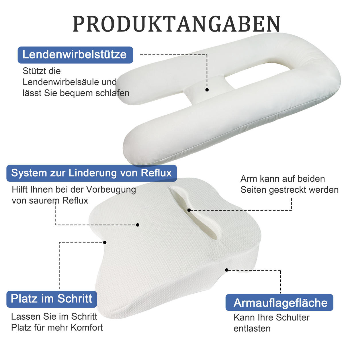 KISSEN mit Armloch 31078 - Weiß, Textil (116/76cm) - Vercart