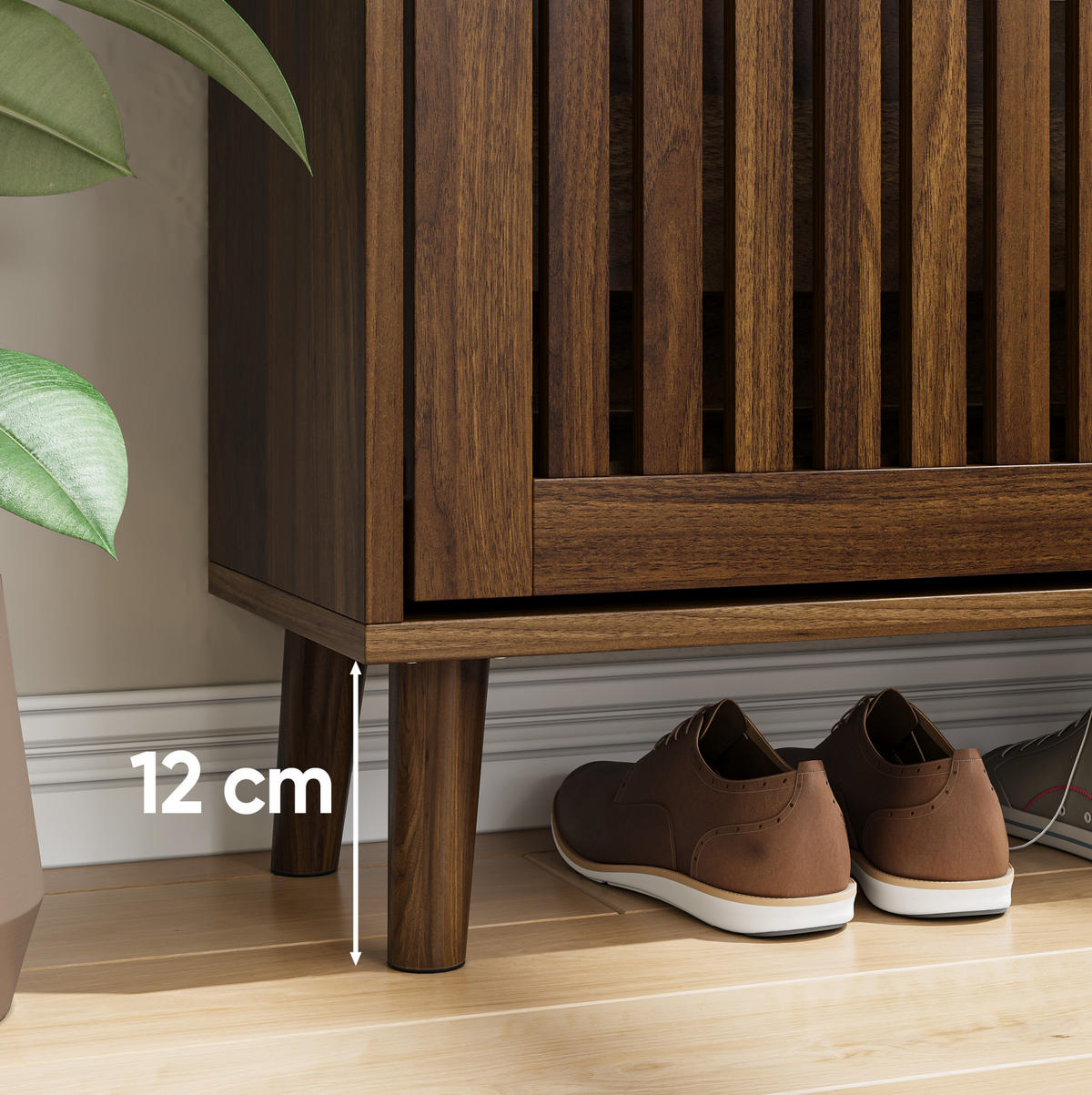 SCHUHSCHRANK 60/24/93 cm walnussfarben aus MDF und Spanplatte mit 2 Klappen - Walnussfarben, Holzwerkstoff (60/93/24cm) - OKWISH