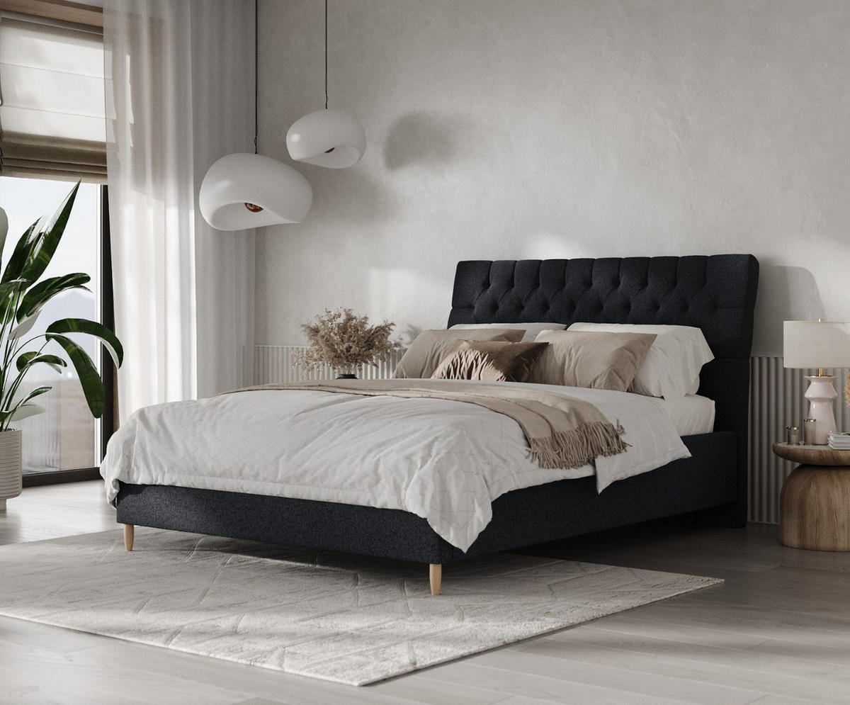 POLSTERBETT Lira 120/200 cm Anthrazit im Riva Stoff - Anthrazit/Naturfarben, Holz/Holzwerkstoff (120/200cm) - AltaBeds