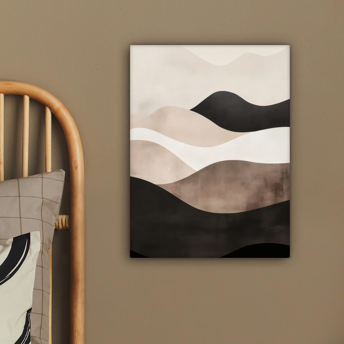 LEINWANDBILD Abstrakt - Landschaft - Wellen - Cremefarben 30x40 cm - Cappuccino, Textil (30/40cm) - MuchoWow