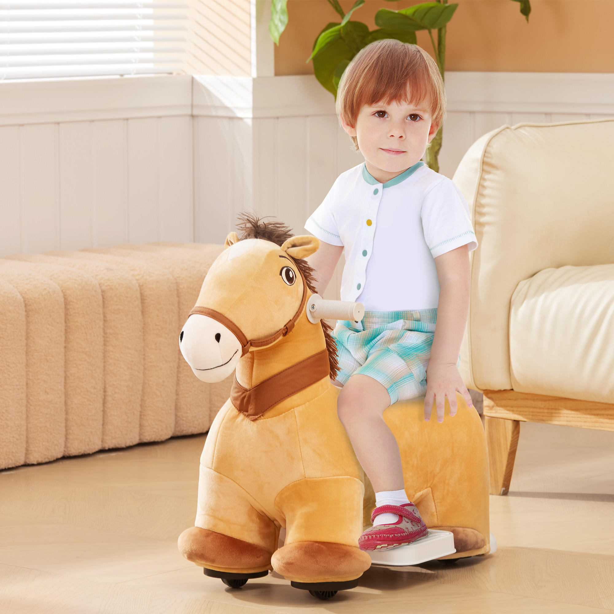 ELEKTRISCHES Pferd, Braun, Polyester, Kunststoff, 69cm x 34cm x 53cm - Braun, Kunststoff (69/34/53cm) - AIYAPLAY