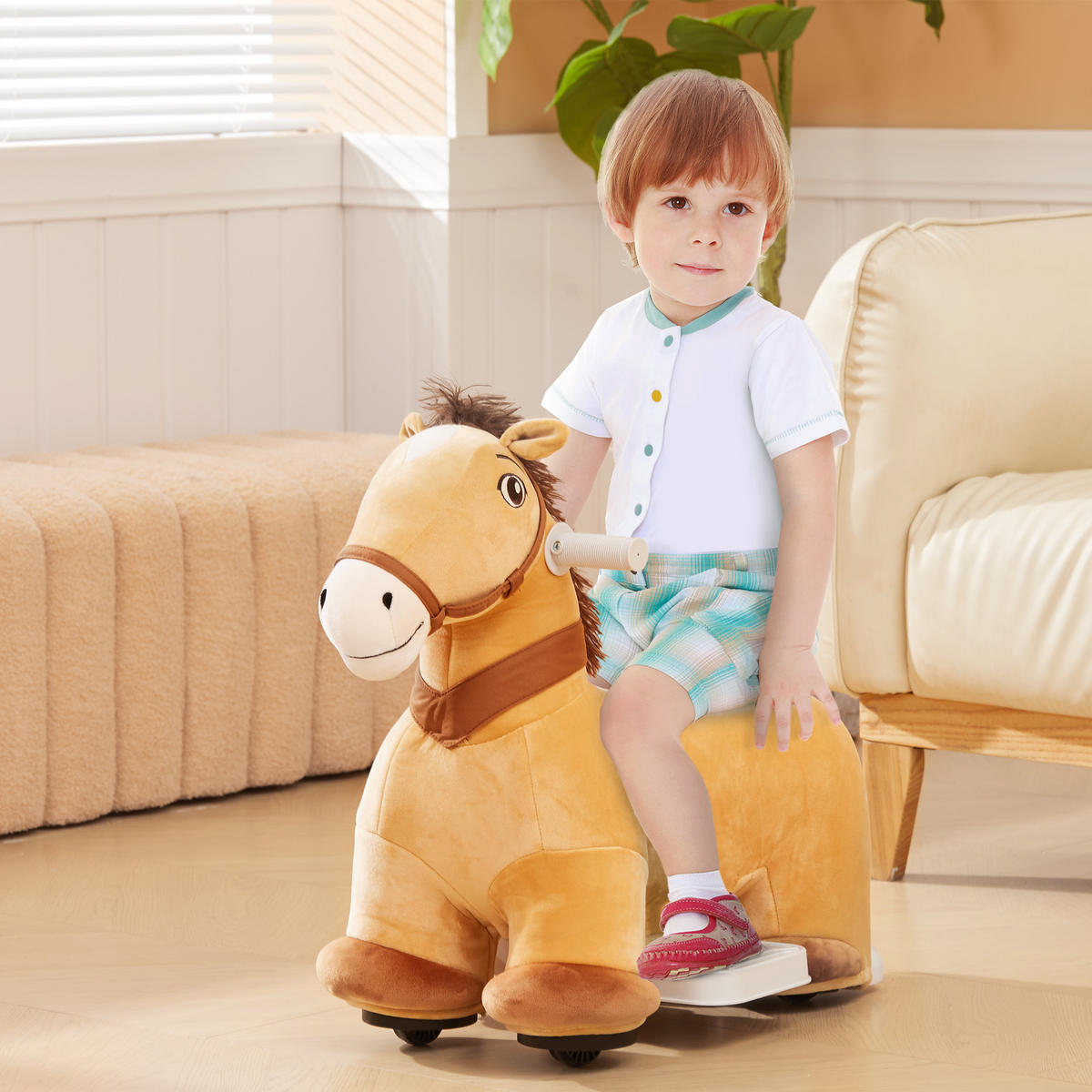 ELEKTRISCHES Pferd, Braun, Polyester, Kunststoff, 69cm x 34cm x 53cm - Braun, Kunststoff (69/34/53cm) - AIYAPLAY