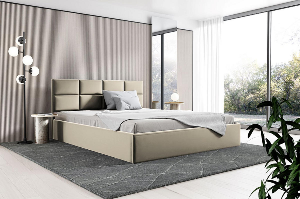 POLSTERBETT Gobi Beige 160x200 cm, mit Bettkasten und gestepptem Kopfteil - Beige, Holzwerkstoff/Textil (160/200cm) - Bettso