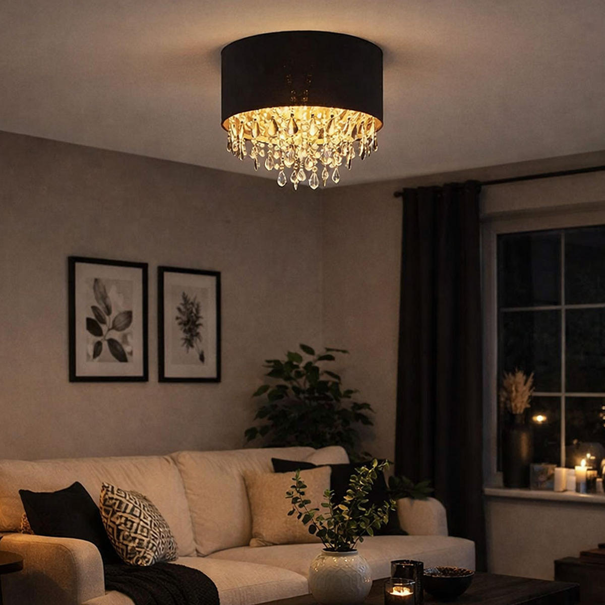 LED DECKENLEUCHTE Metall Schwarz Textil - Schwarz, Glas (40/40/33cm) - Globo Lighting