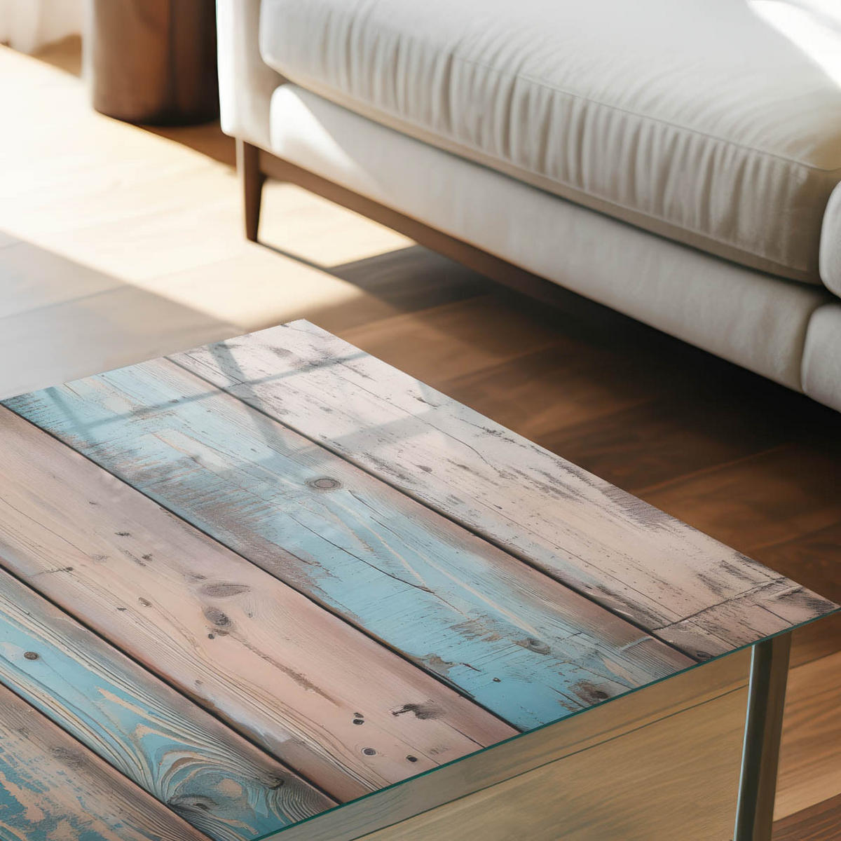 GLASPLATTE 80x60 cm – Rustikales Holz - Blau, Glas (0.4/80/60cm) - ArtPrintCave