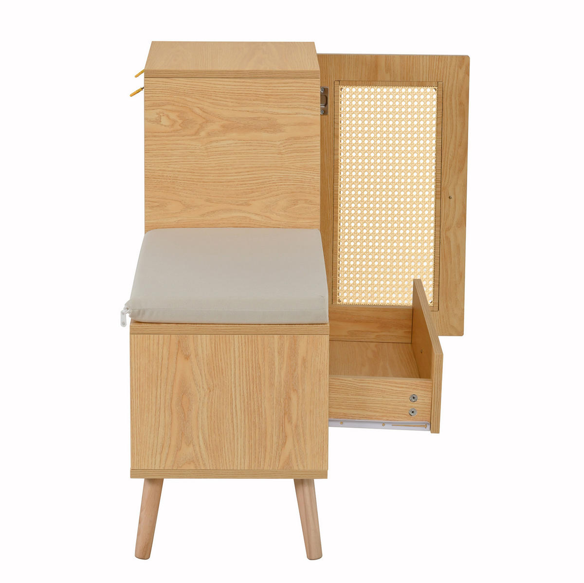 SCHUHSCHRANK 95,5/35/80,5 cm mit Sitzkissen, Schubladen und Rattan-Optik aus MDF und Holzwerkstoff, Natur - Naturfarben, Holzwerkstoff (95.5/80.5/35cm) - Redom