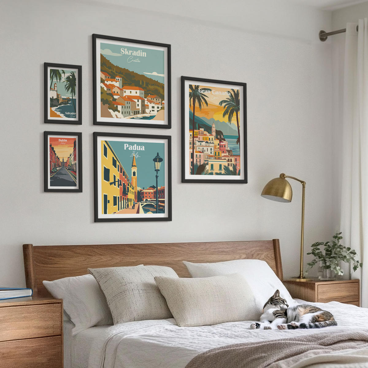 WANDBILDER 5er-Set - 50x50 cm & 20x30 cm & 40x60 cm Schwarzer Rahmen - Retro-Stadtansichten Sedona Sintra - Schwarz, Kunststoff (40/60cm) - ArtPrintCave