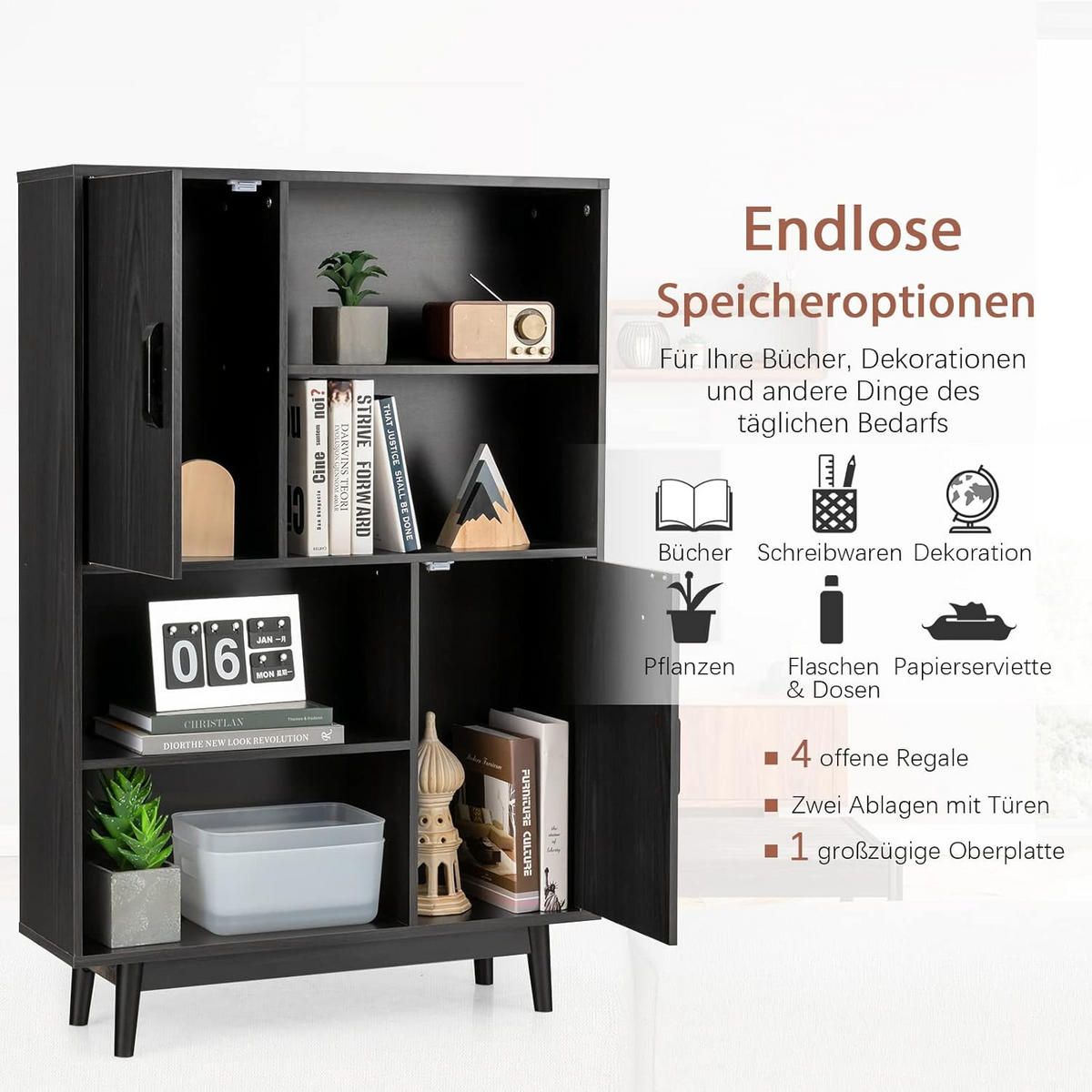 BÜCHERSCHRANK Schwarz - Schwarz, Holz (24/120/80cm) - COSTWAY