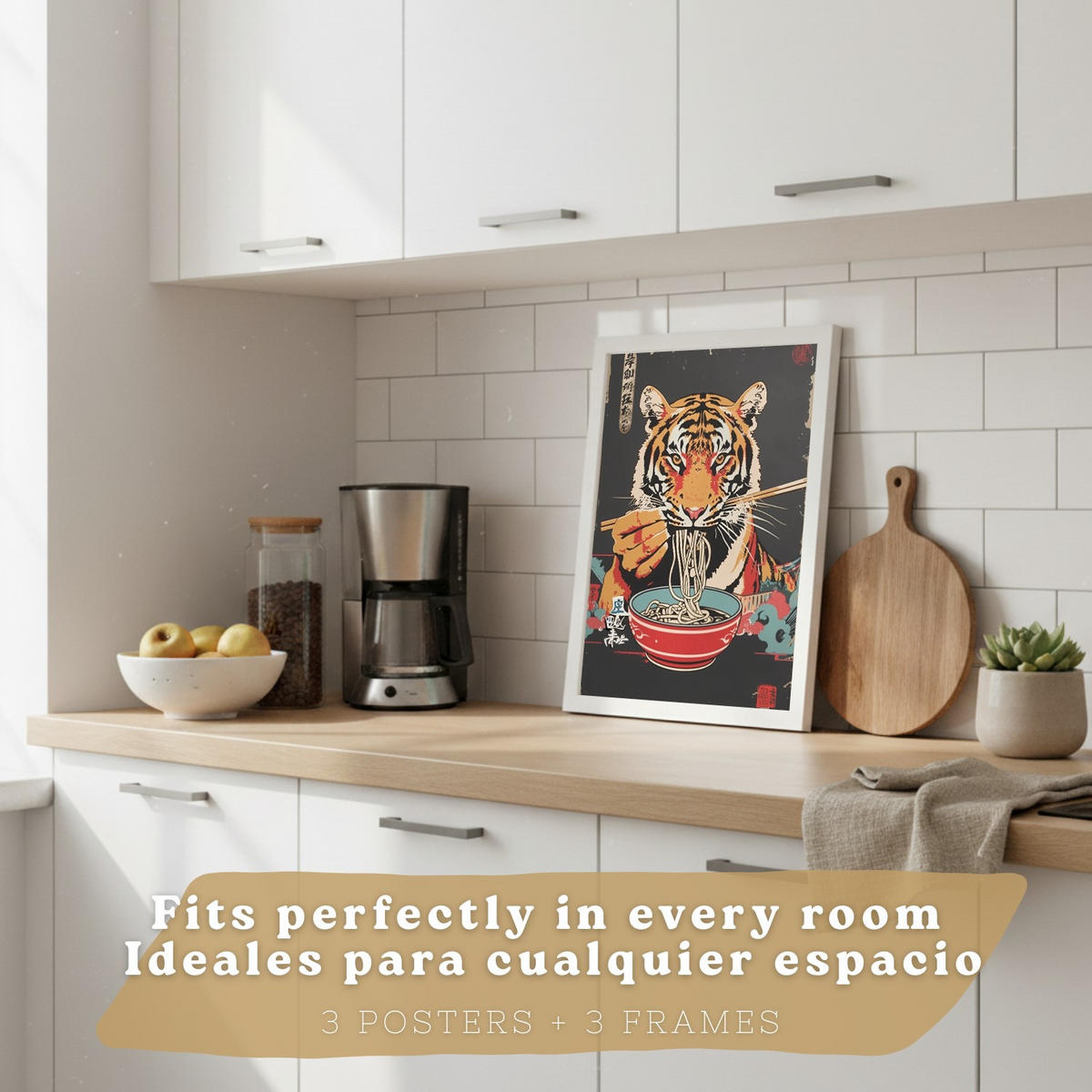 PLAKAT Sada 3 Ramen Animals A4 Bílý rám - bílá, papír (29.7/1/21cm) - Nacnic