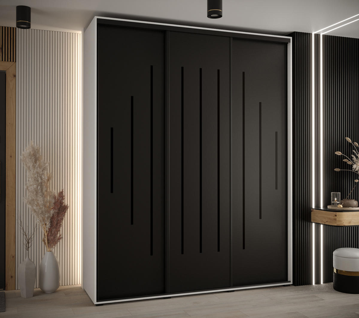 SCHWEBETÜRENSCHRANK 235,2/200/60 3-türig - Schwarz/Weiß, Holz/Metall (200/235/60cm) - Abiks Möbel