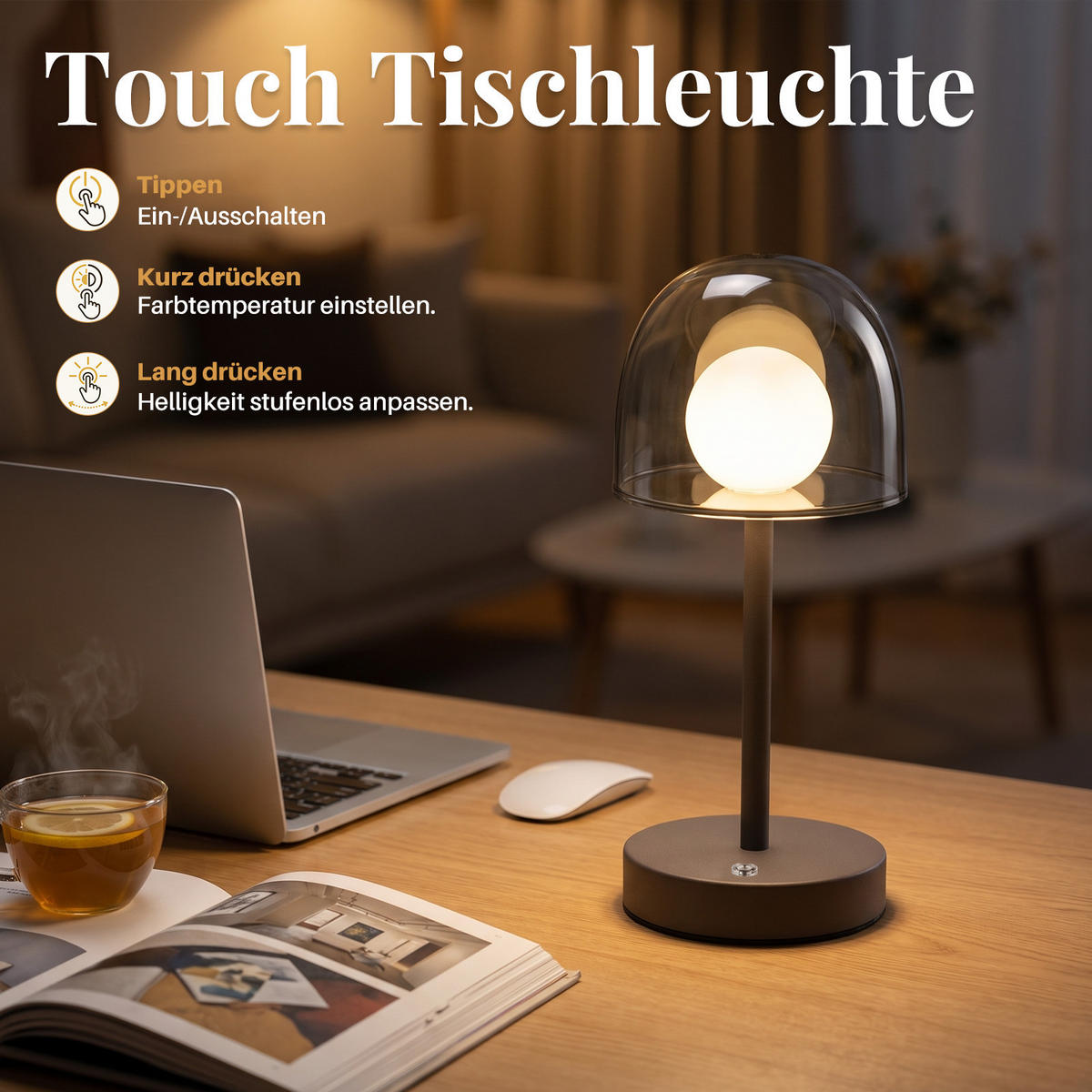 LED STOLNÍ LAMPA 12/12/27 cm - šedá, kov/plast (12/12/27cm) - ZMH