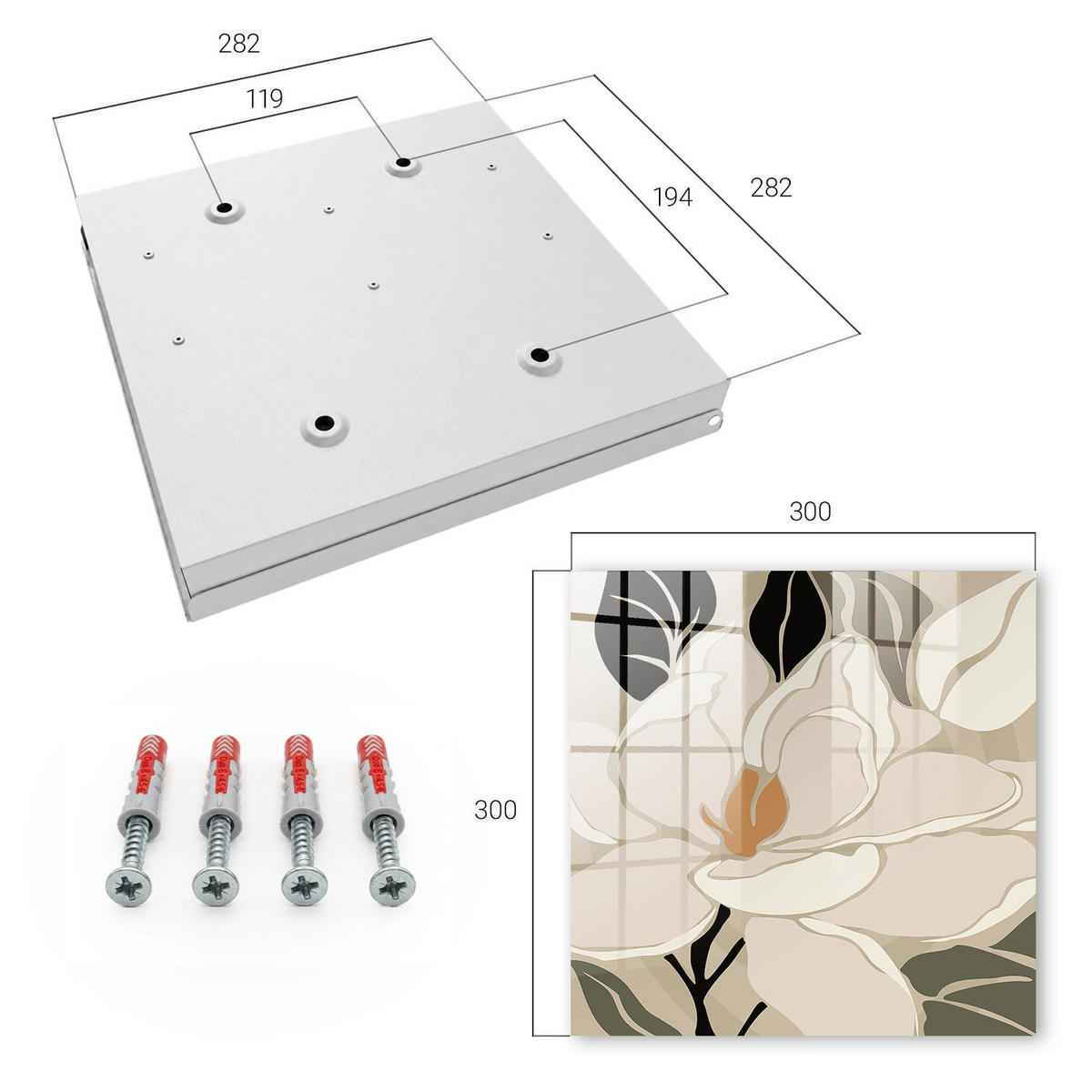 SCHLÜSSELBOX Weiß 30x30 cm – Türöffnung nach rechts - Pflanzeneleganz - Beige, Metall (30/30/5cm) - TULUP