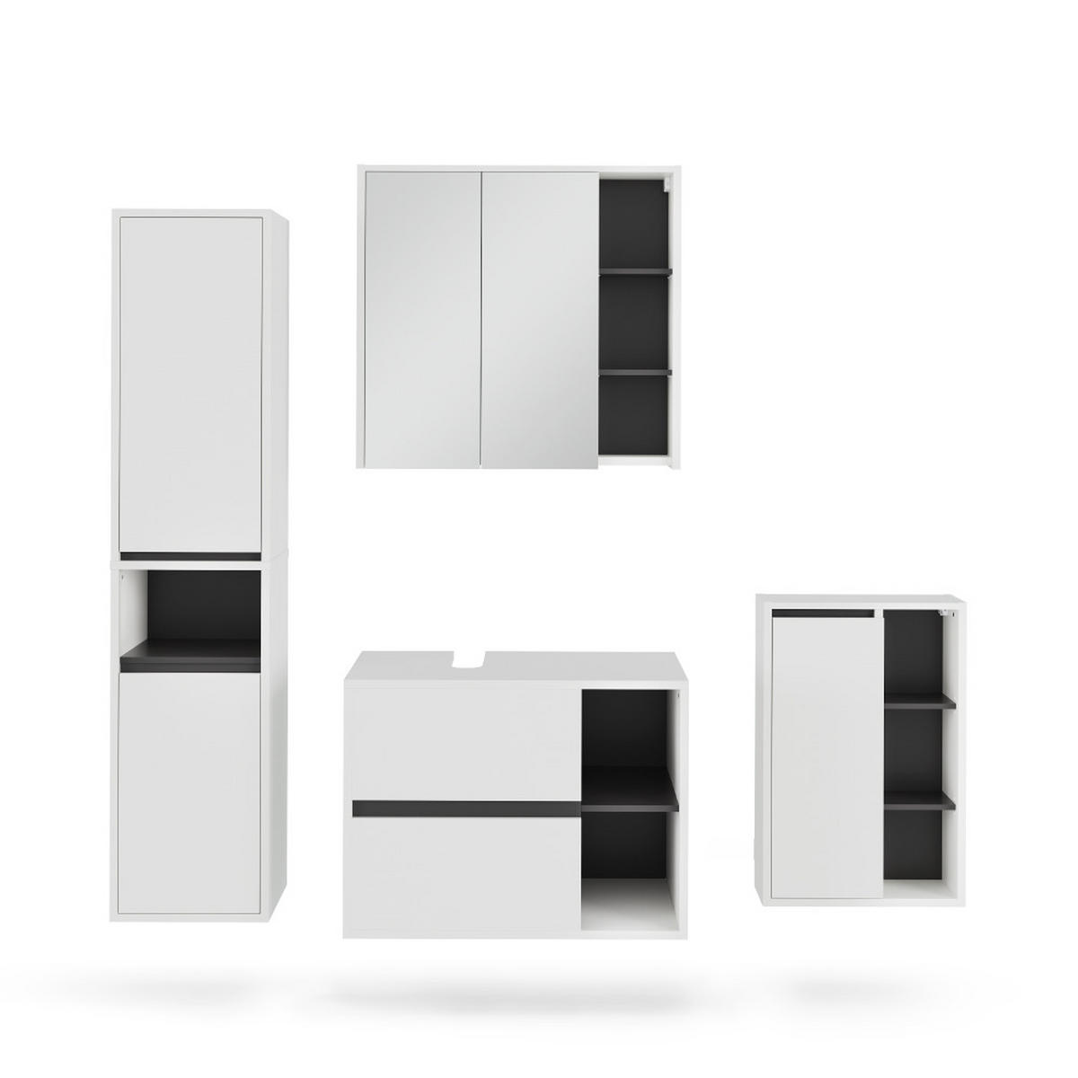 KOUPELNOVÁ SESTAVA NÁBYTKU Viola Bílá/šedá - bílá/šedá, kompozitní dřevo (80/60/46cm) - Vicco