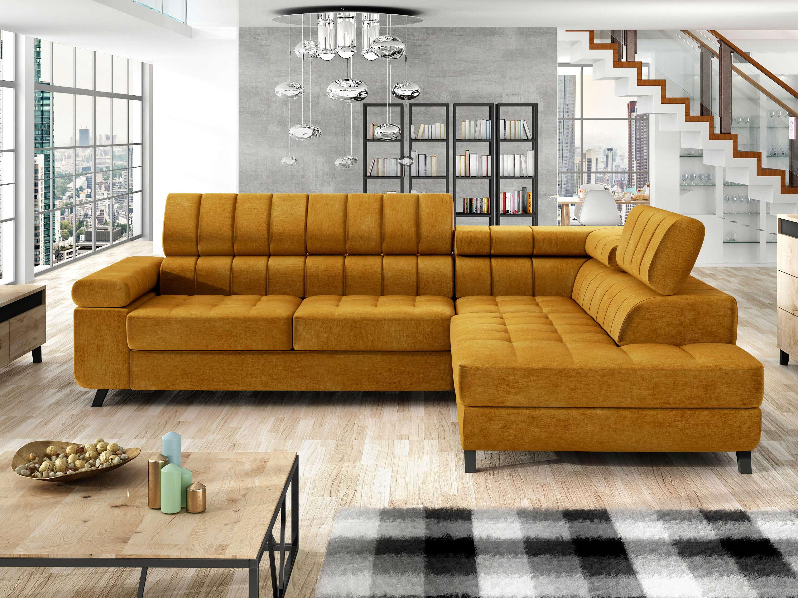 ECKSOFA Nord, Seite: Rechts - Currygelb/Schwarz, Holz/Textil (264/203cm) - MIRJAN24