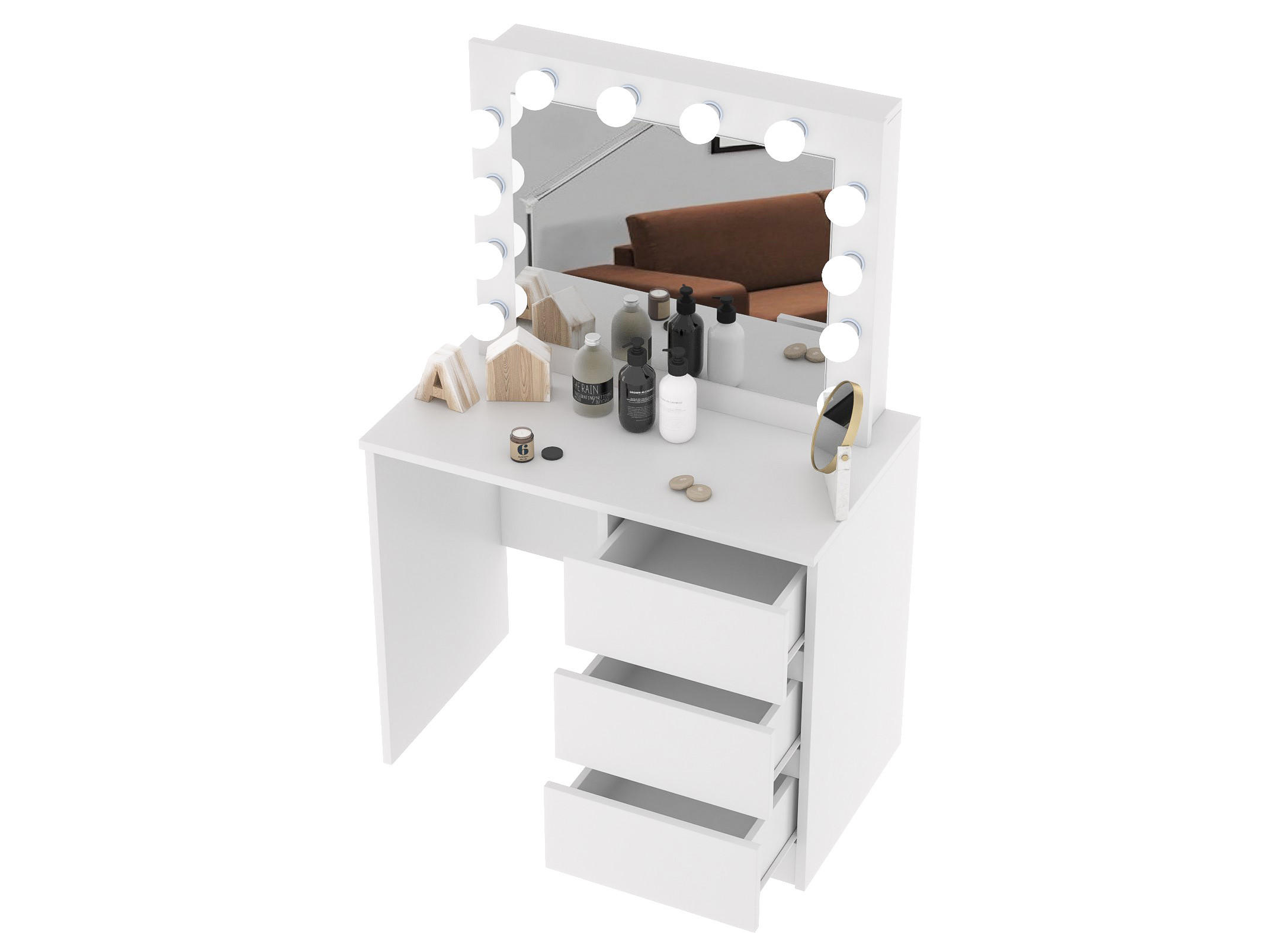 SCHMINKTISCH LU01+Bella B1 weiss - Weiß, Holzwerkstoff (90/141/50cm) - roe furniture