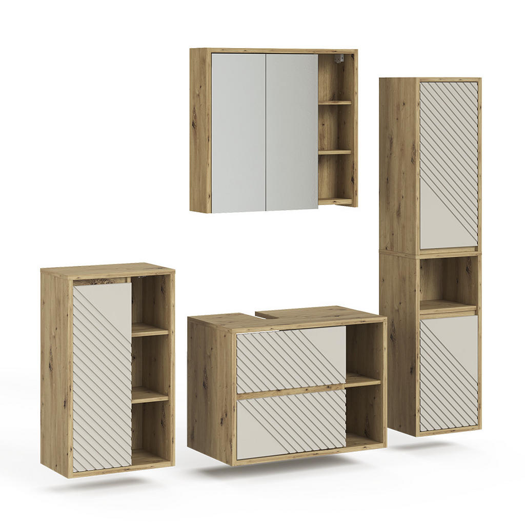 SET MOBILIER DE BAIE Viola, Stejar artizanal, 4 piese