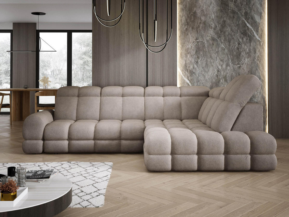 ECKSOFA TOLLO Anthology-stoff L-form 302x217x105 cm sand - Ecru, Holz/Textil (217/302cm) - DomoHome