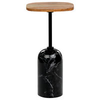 BEISTELLTISCH Metall heller Holzfarbton/schwarz rund 30 cm Oasis - Hellbraun/Schwarz, Metall (30/30/59cm) - Beliani