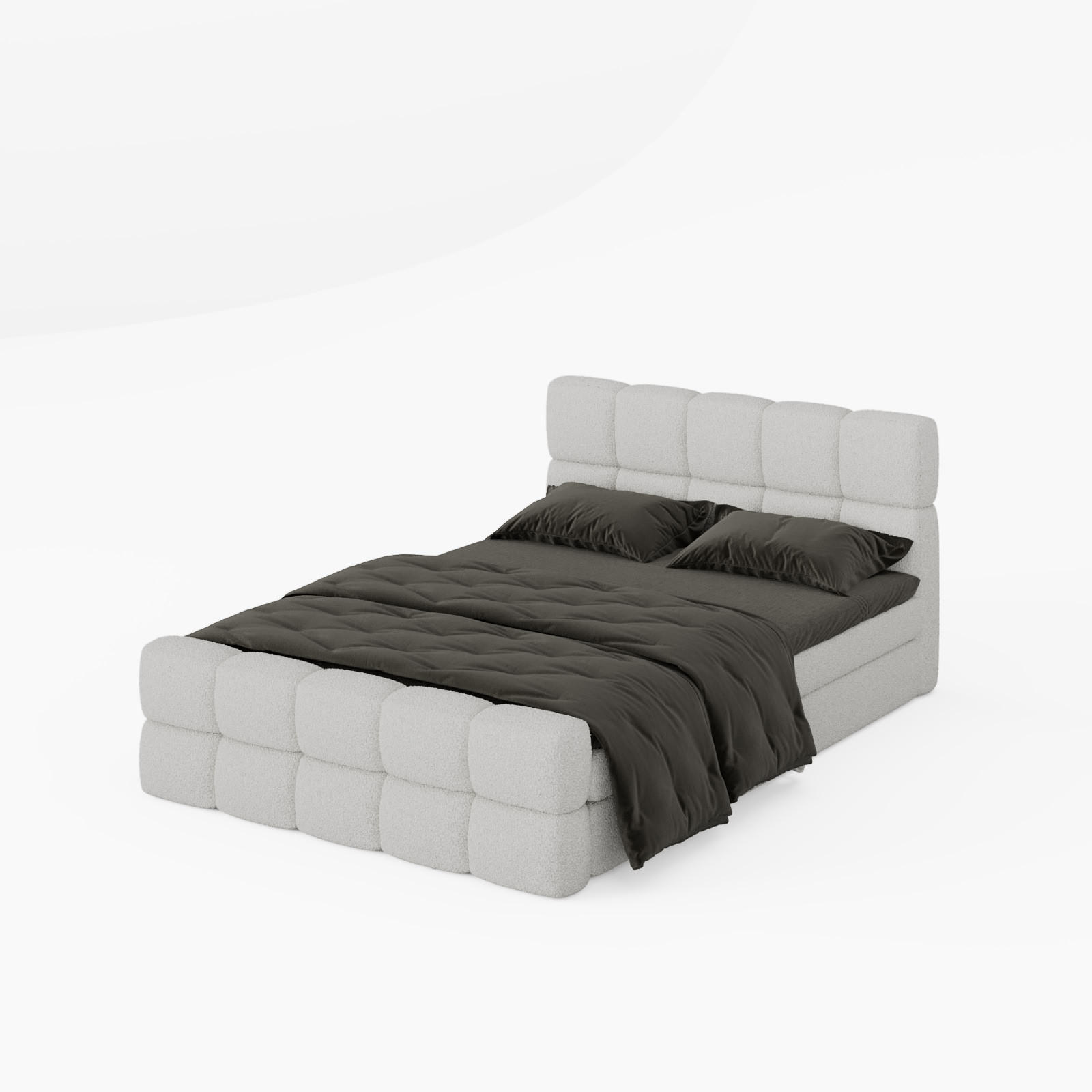 BOXBETT Vanessa 160/200 cm, in Weiß, Bouclé-Stoff, Bettkasten, Matratze, Topper - Weiß, Textil (160/200cm) - Barchello