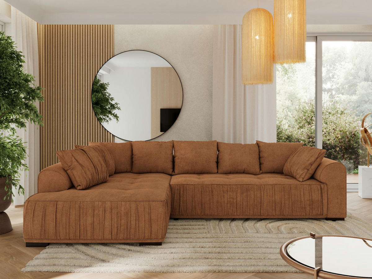 ECKSOFA ORTA Orange Stukture - Links - Schwarz/Orange, Textil (325/200cm) - MKS