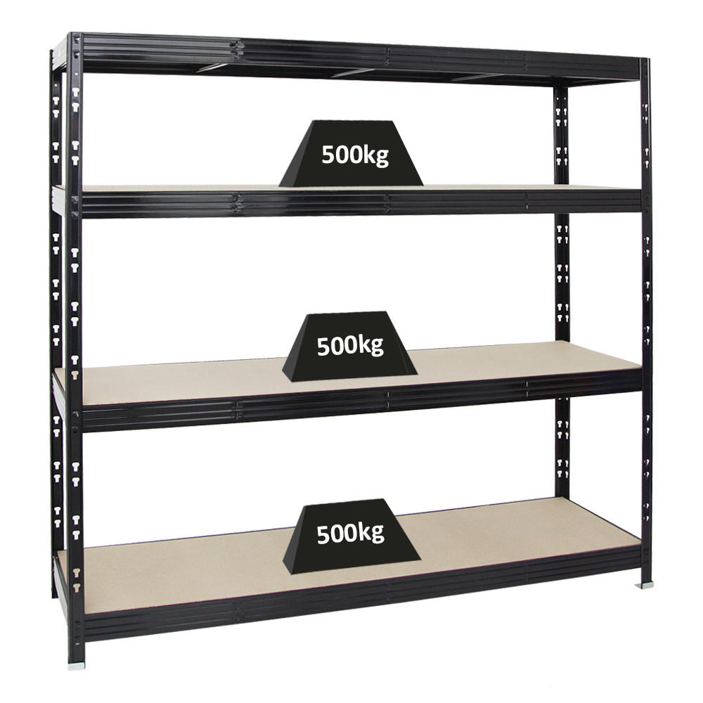 SCHWERLASTREGAL Rhino 180x200x60 cm 4 Spanplatten-Ebenen 8mm Fachlast 500 kg Schwarz - Schwarz, Metall (200/180/60cm) - PROREGAL