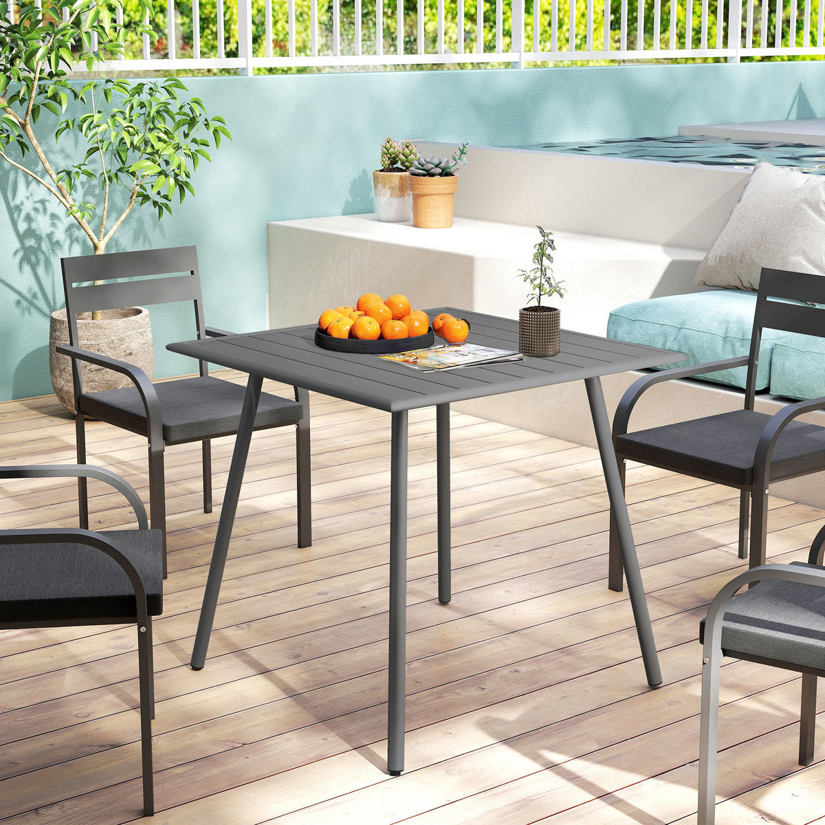 GARTENTISCH Stahl 80 x 80 x 74 cm - Grau, Metall (80/80/74cm) - Outsunny