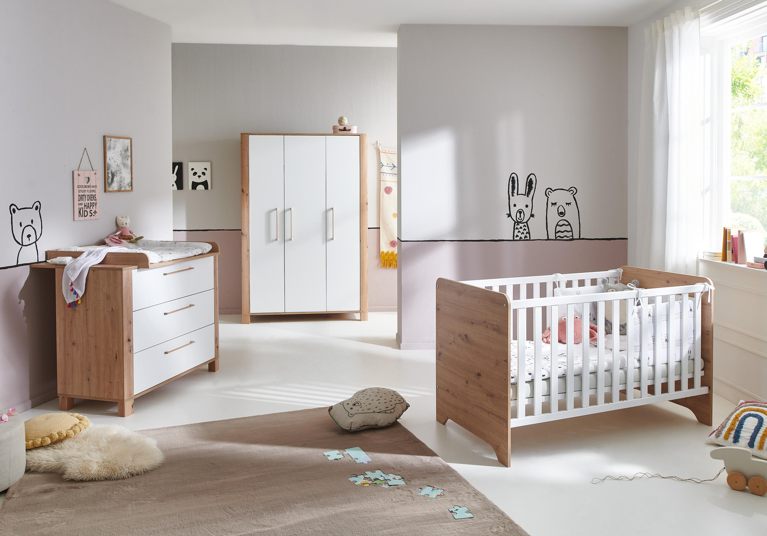 BABYZIMMER SET Marlon 3-tlg. - Weiß/Eiche Artisan, Holz/Holzwerkstoff (1/1/1cm) - arthur berndt