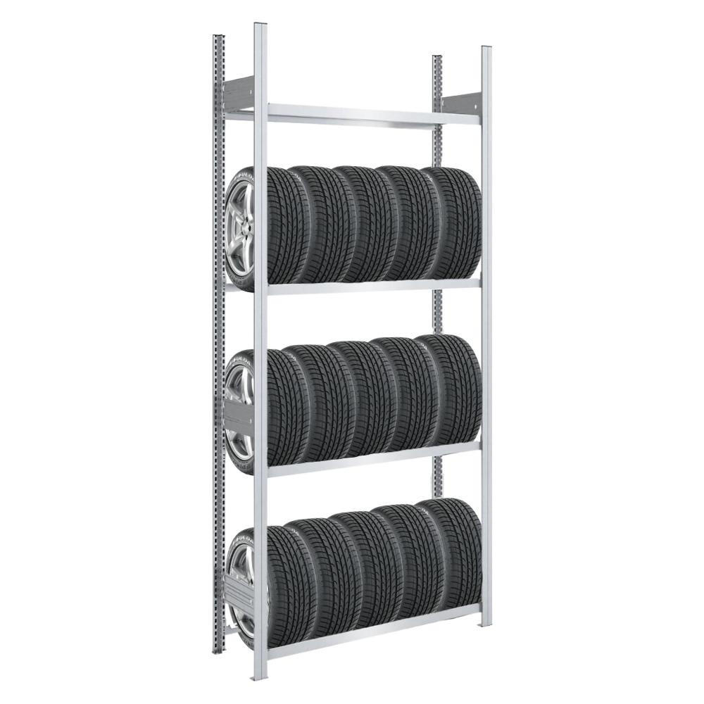 REIFENREGAL TIRE PRO 250x100x43cm 4 Ebenen 150kg Fachlast Bis zu 5 Reifen pro Ebene Verzinkt - Silberfarben, Metall (100/250/43cm) - PROREGAL