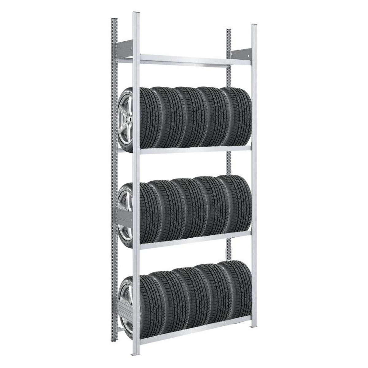 REIFENREGAL TIRE PRO 250x100x43cm 4 Ebenen 150kg Fachlast Bis zu 5 Reifen pro Ebene Verzinkt - Silberfarben, Metall (100/250/43cm) - PROREGAL