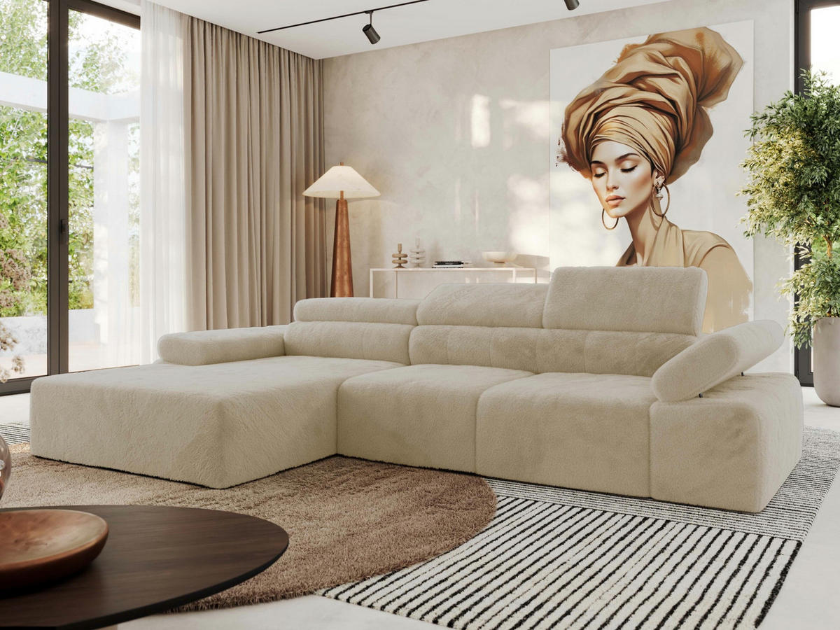 ECKSOFA RILASSO L Creme Plüsch - links - Creme/Schwarz, Kunststoff/Textil (296/174cm) - MKS