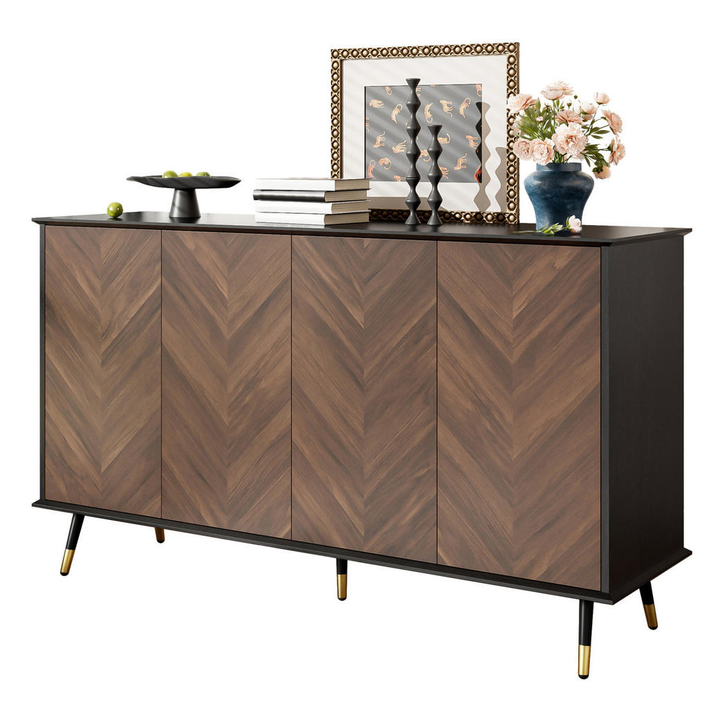 Modfu PŘÍBORNÍK z MDF 140x40x80 cm černý a hnědý se 4 dvířky, nastavitelnými policemi a tichým dovíráním