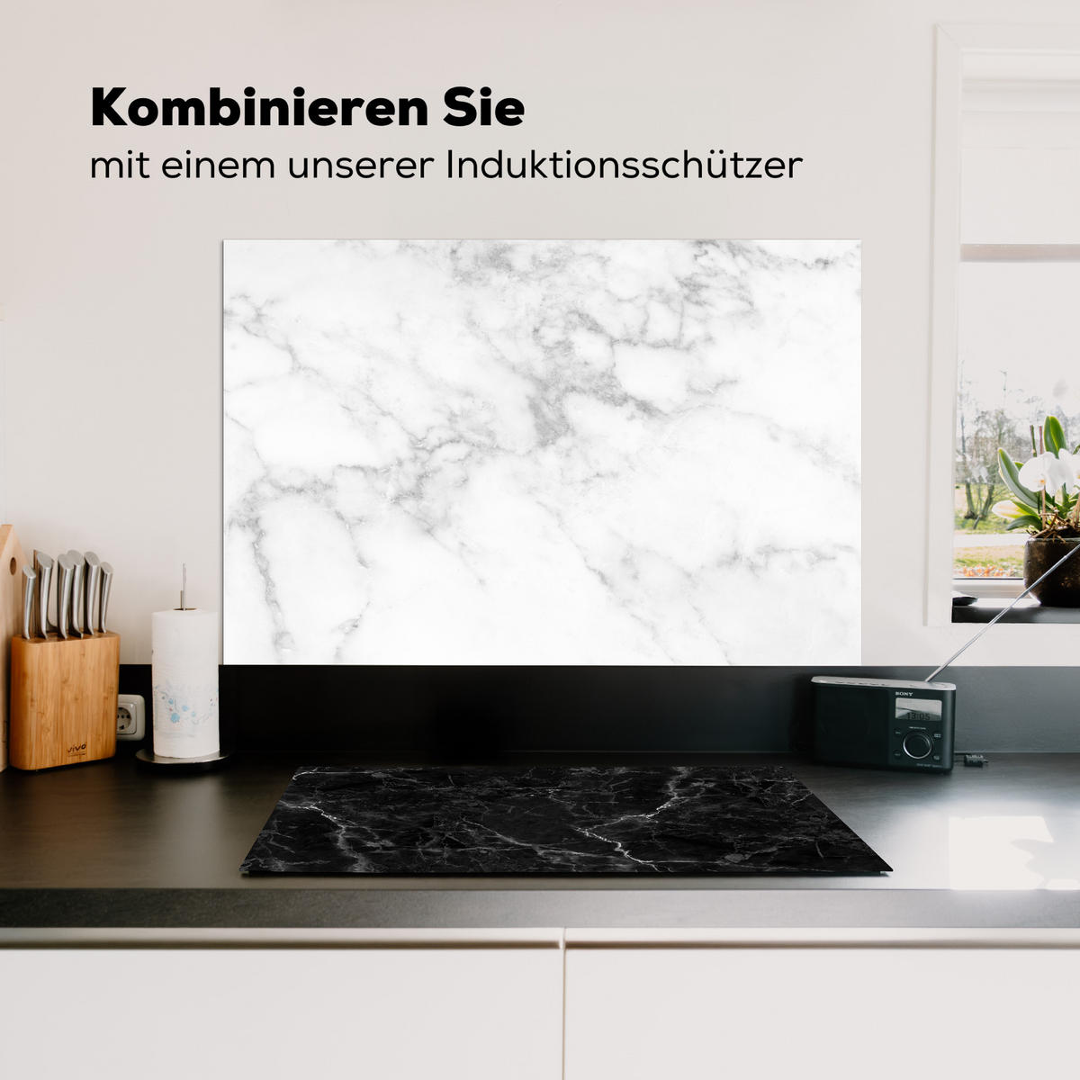 SPRITZSCHUTZ KÜCHE Marmor - Grau - Weiß - Strukturierter Marmor 90x60 cm - Weiß, Metall (90/0.3/60cm) - MuchoWow