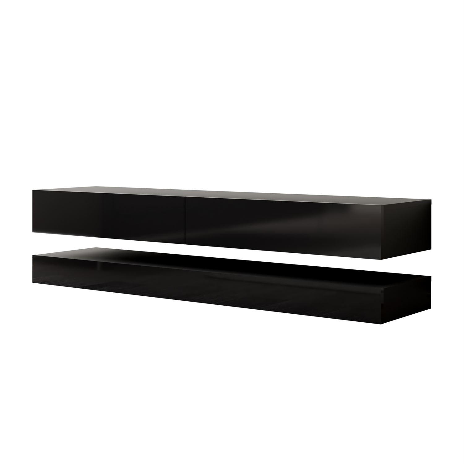 TV-RACK SKY 140 cm mit LED-Beleuchtung - Schwarz, Holzwerkstoff (140/25/34cm) - Lookway
