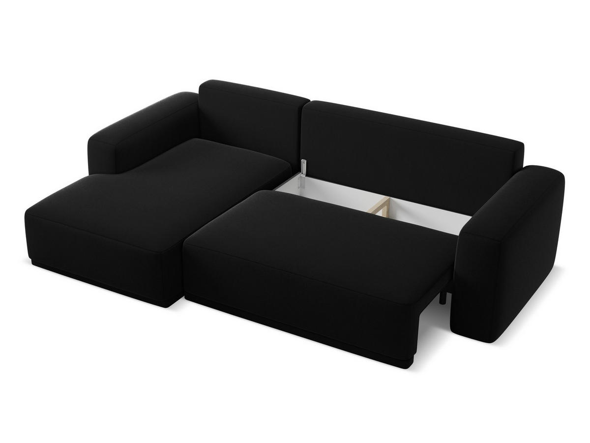 ECKSOFA mit Schlaffunktion Samt Stoff Schwarz - Schwarz, Kunststoff/Textil (258/160cm) - Makamii