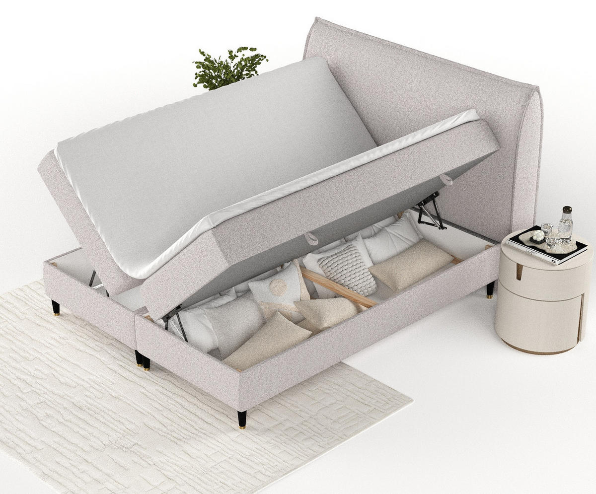 BOXBETT Melba Beige 140/200 cm mit Bonellmatratze - Beige/Schwarz, Holz/Holzwerkstoff (140/200cm) - Maison de Reve