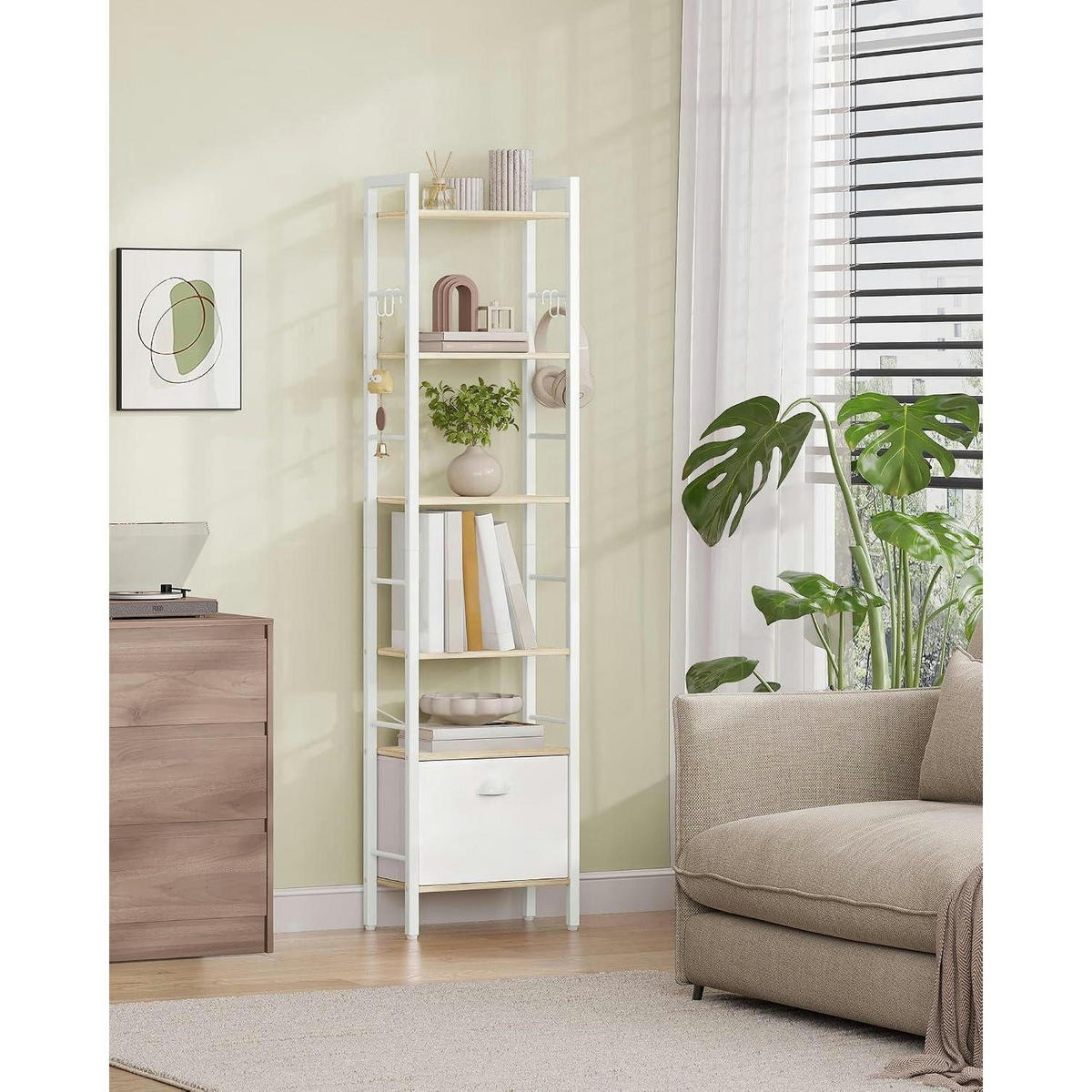 BÜCHERREGAL mit Schublade und Haken 24 x 40 x 173 cm Weißeiche - Weiß, Holzwerkstoff (40/173/24cm)