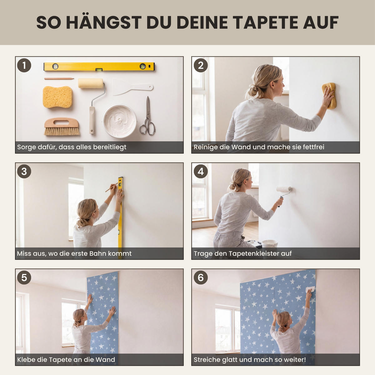 KINDERTAPETE - Sterne - Muster - Blau - 160x280 cm - Hellblau, Papier (160/280cm) - OnlyWow