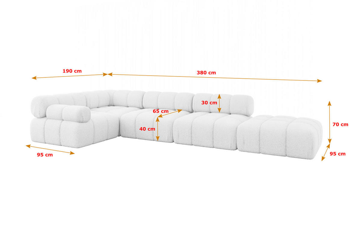 ECKSOFA modulares Sofa Felto-L2 - 380x190x70 cm Weiß Bouclé - Weiß, Holzwerkstoff/Textil (380/190cm) - ALTDECOR
