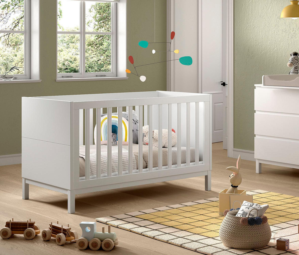 BABYBETT Keely 70x140 Kiefer MDF weiß höhenverstellbar - Weiß, Holz (70/140cm) - 58aufmkessel