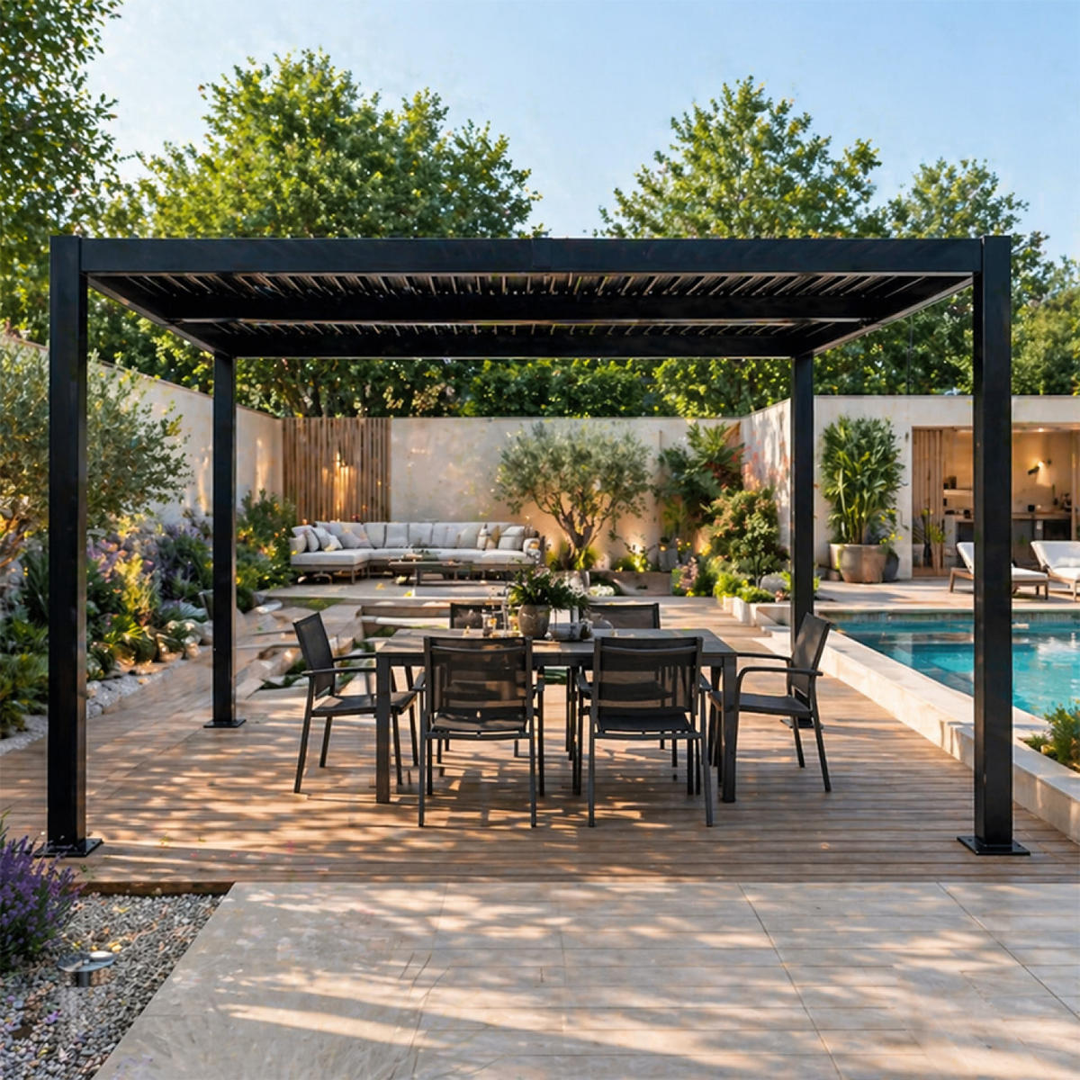 PERGOLA Rhodes Schwarz 4 x 3 m Aus Aluminium - Schwarz, Metall (300/224/400cm) - Concept Usine