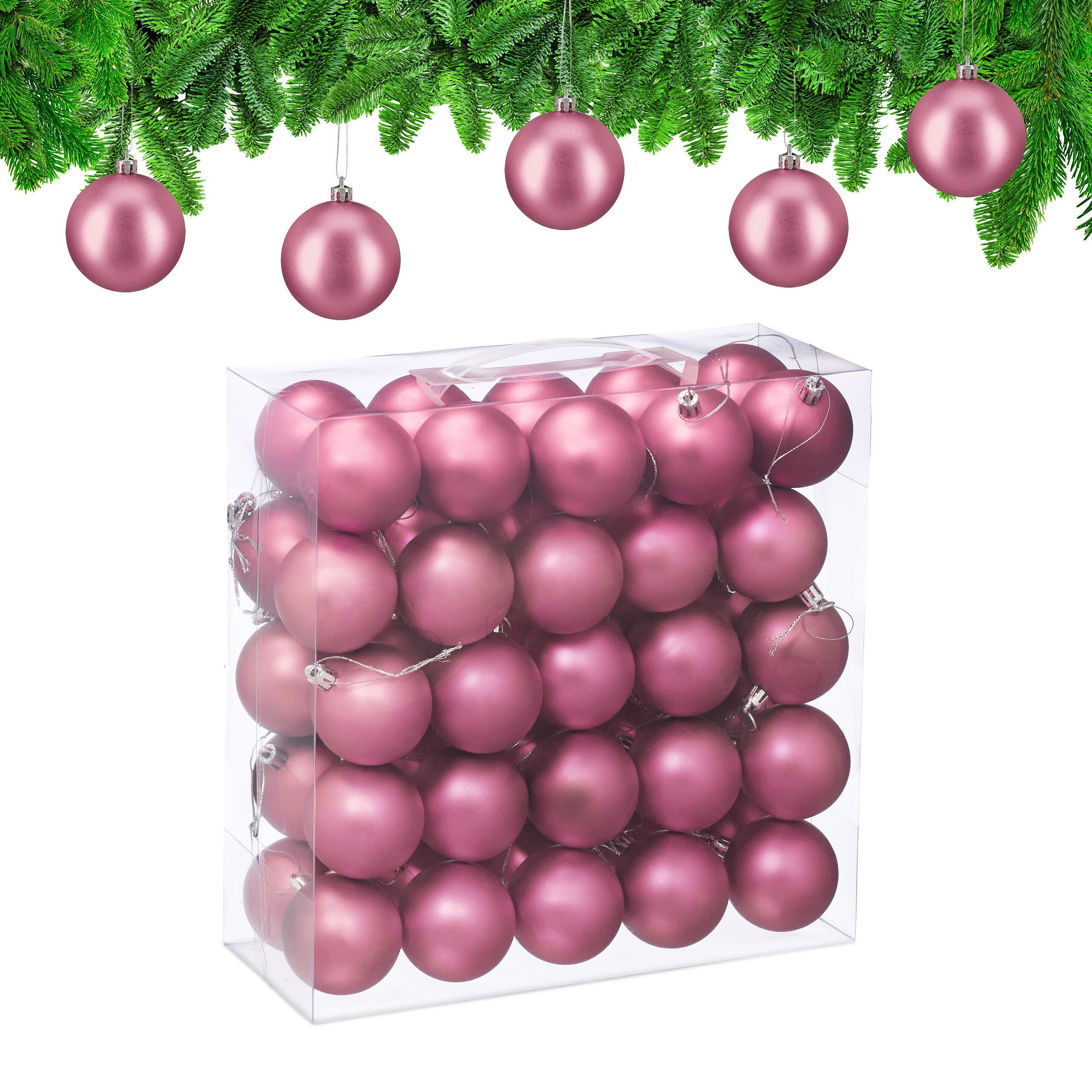 50XWEIHNACHTSKUGELN - Rosa, Kunststoff (6/7/6cm) - Relaxdays